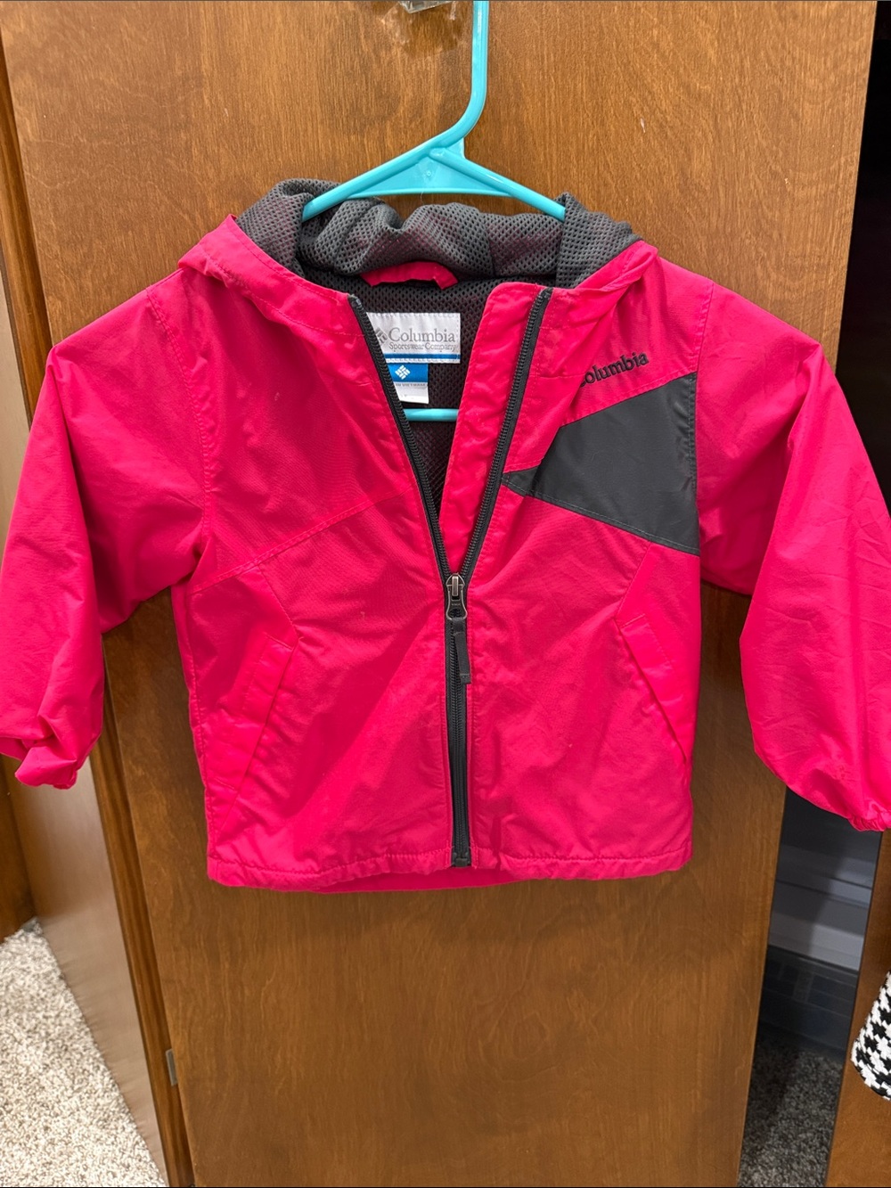 Columbia Hot Pink and Charcoal Kids' Hooded Shell Jacket
